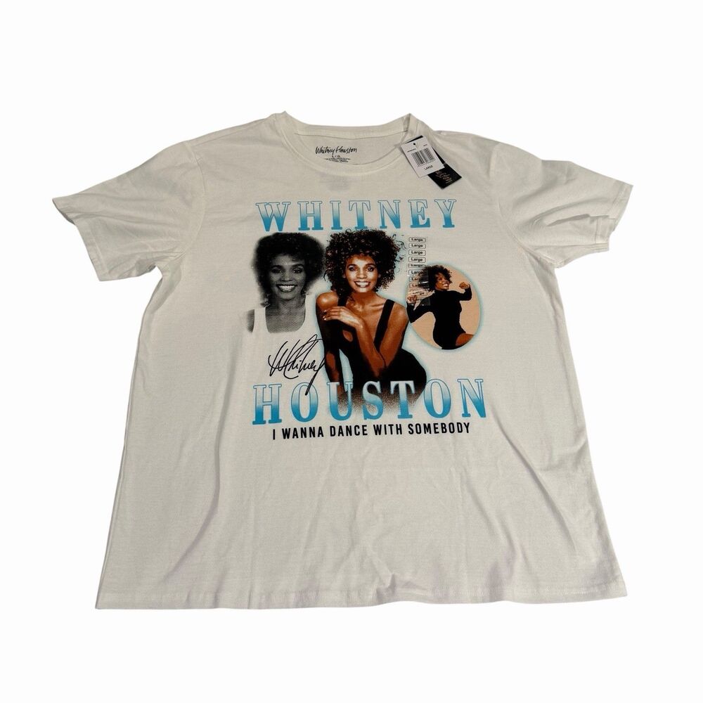 Whitney Houston Graphic T Shirt‎ I Wanna Dance With Somebody White Large Women's